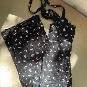 Baggy Floral Suspender Pants